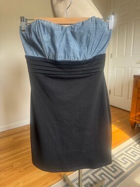 2b bebe Strapless Two-Tone Denim Bustier & Black Skirt Dress
